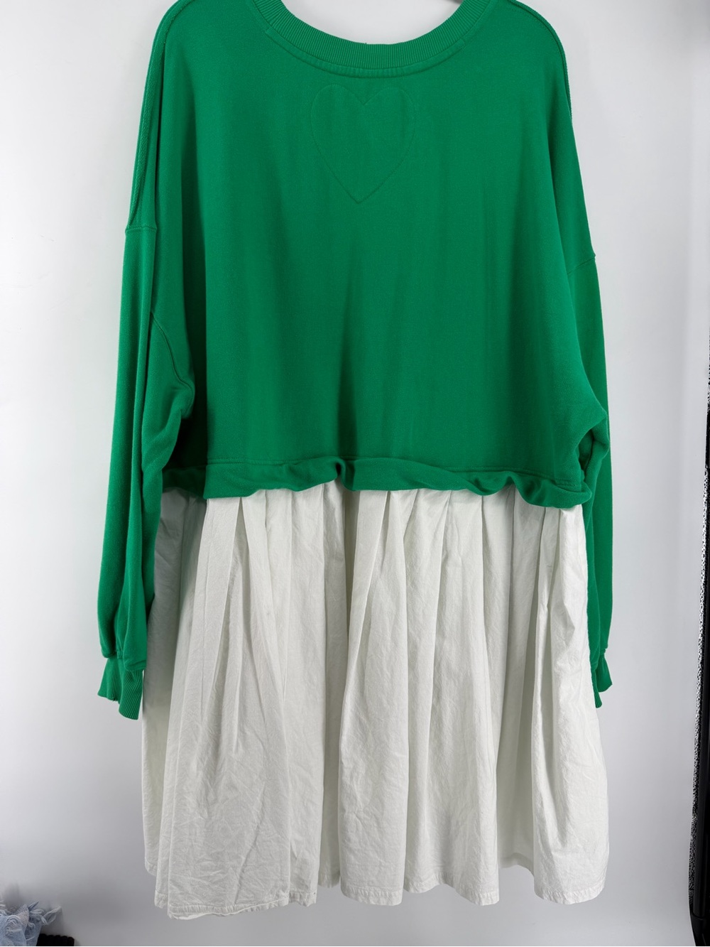 Free People Dress Size XL Green White Mixed Media Sweatshirt Tunic Boho Oversize - Picture 8 of 9